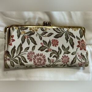 Beautiful Vintage Baronet Embroidered Floral Tapestry & Genuine Cowhide Wallet